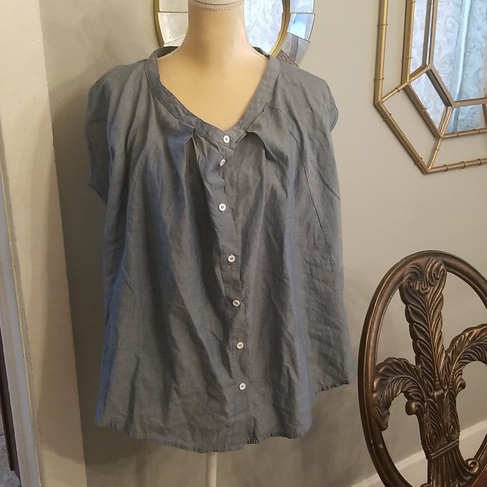 Blue Lightweight Rare Chambray Swing Babydoll Oversized Runway Sample Top.